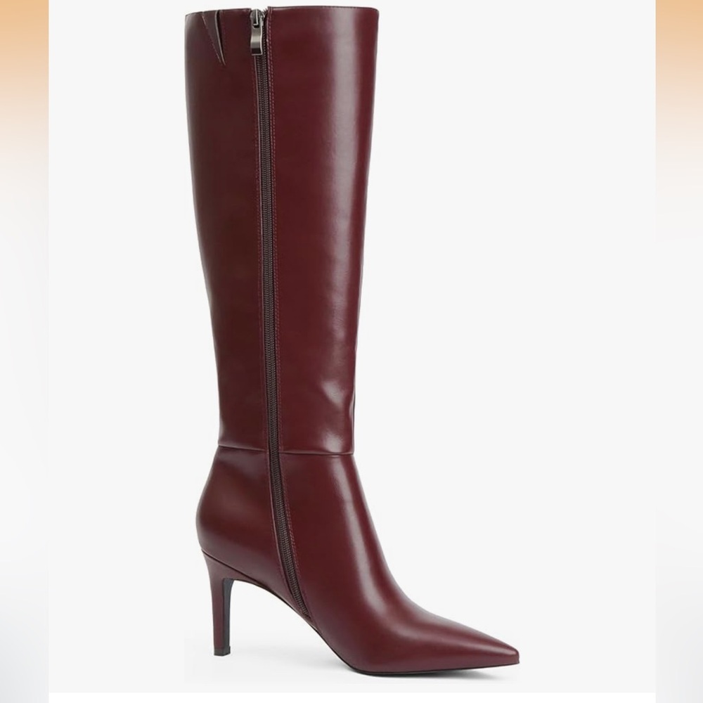 Burgundy maroon dark red wine knee high faux leather womens boots - Picture 11 of 14